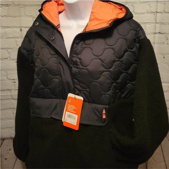 Bass Outdoor Woman’s Jacket Mixed Ripstop Quilted Sherpa Black/Orange - Picture 2 of 6